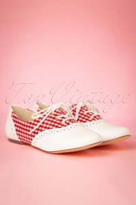 B.A.I.T. - 60s Emmie Gingham Derby Flats in Red and Ivory 4