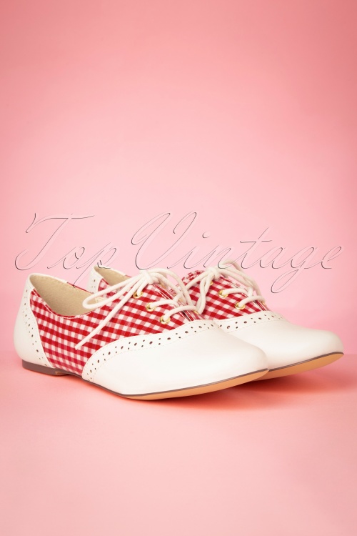 B.A.I.T. - 60s Emmie Gingham Derby Flats in Red and Ivory 4