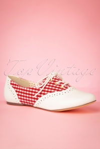 B.A.I.T. - 60s Emmie Gingham Derby Flats in Red and Ivory
