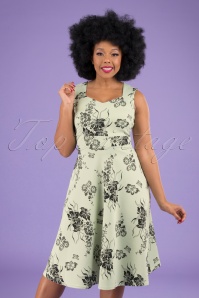 Vintage Chic for Topvintage - Veronique Floral Swing Dress Années 50 en Menthe
