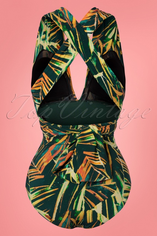 TC Beach - 50s Multiway Palm Leaves Swimsuit in Green 2