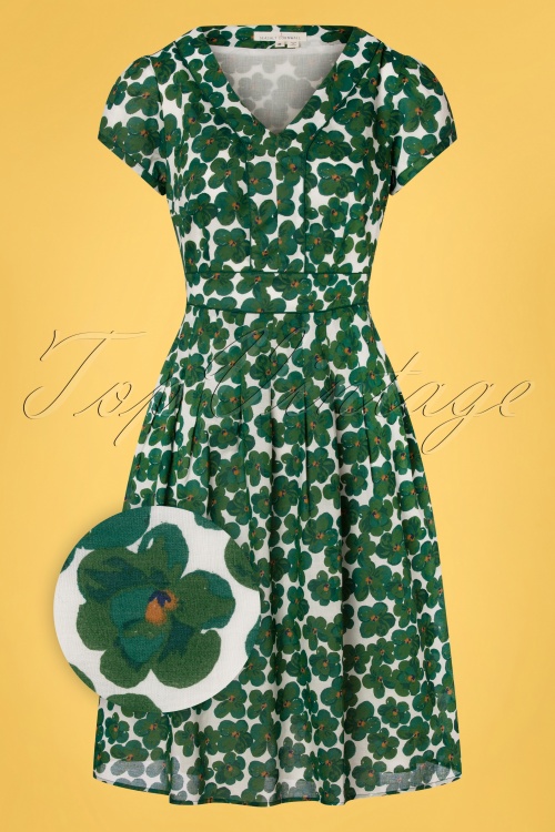 Seasalt - 60s Villa Geranium Garden Swing Dress in Ivory and Green