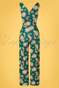 Vintage Chic for Topvintage - Casey jumpsuit met bloemenprint in blauwgroen groen 3