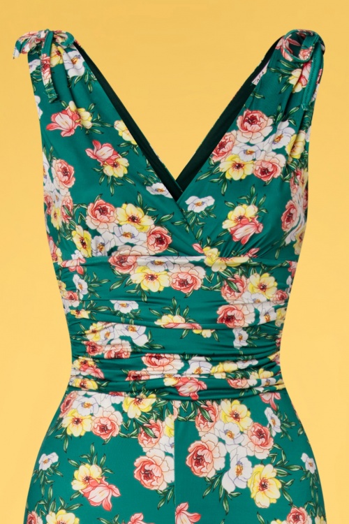 Vintage Chic for Topvintage - Casey jumpsuit met bloemenprint in blauwgroen groen 4