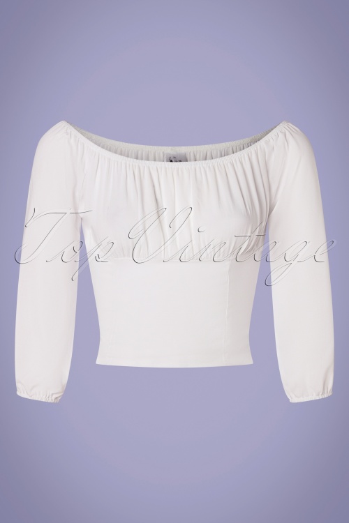The Oblong Box Shop - 50s Tabitha Peasant Top in White