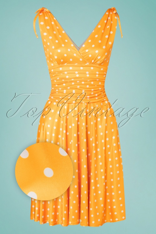 Vintage Chic for Topvintage - Grecian Polkadot jurk in geel en wit