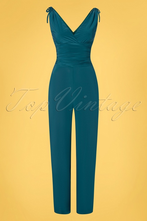 Vintage Chic for Topvintage - Casey Jumpsuit Années 70 en Bleu Pétrole