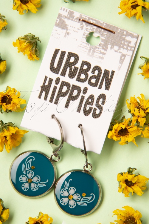 Urban Hippies - Polly bloem oorbellen in petrol 2