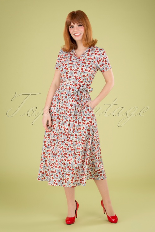Pretty Vacant - Jonie Floral Bows Dress Années 60 en Crème