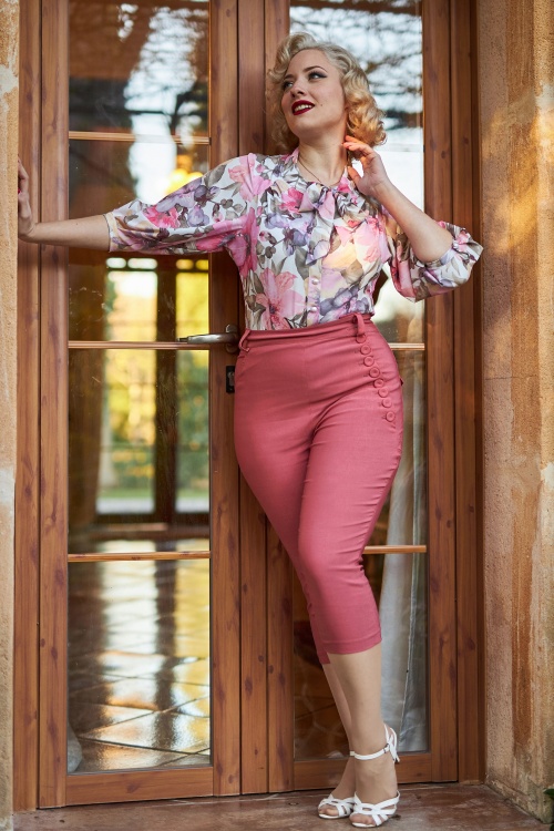 Miss Candyfloss - 50s Arya Punch High Waist Capri Pants in Rose Pink 5