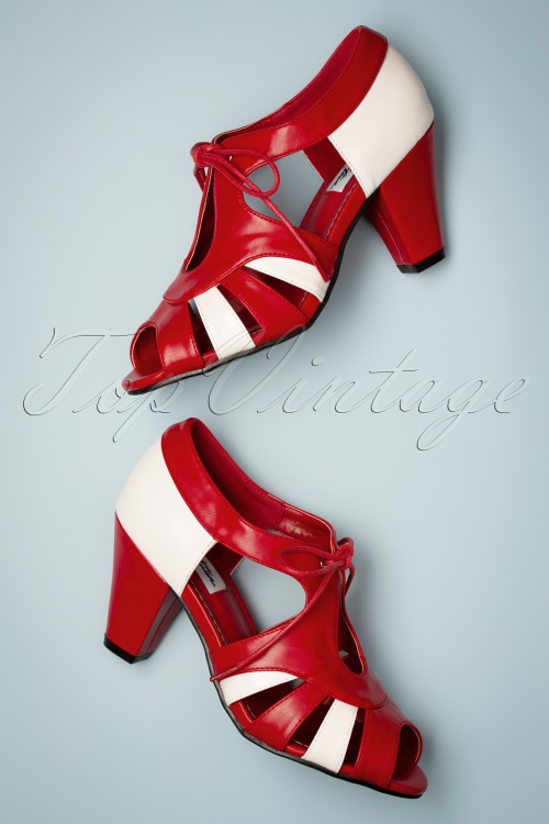 Lulu Hun - 30s Manila Pumps in Red and White