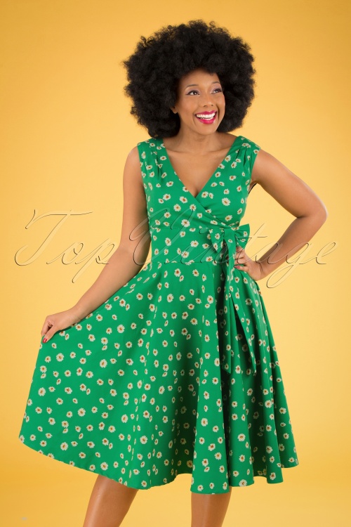 Timeless - TopVintage exclusive ~Ashley Floral Swing Dress Années 50 en Vert