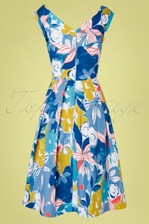 Emily and Fin - Florence Asilah Floral Swing Dress Années 50 en Bleu 4