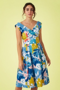 Emily and Fin - 50s Florence Asilah Floral Swing Dress in Blue