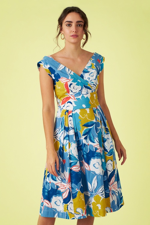 Emily and Fin - 50s Florence Asilah Floral Swing Dress in Blue