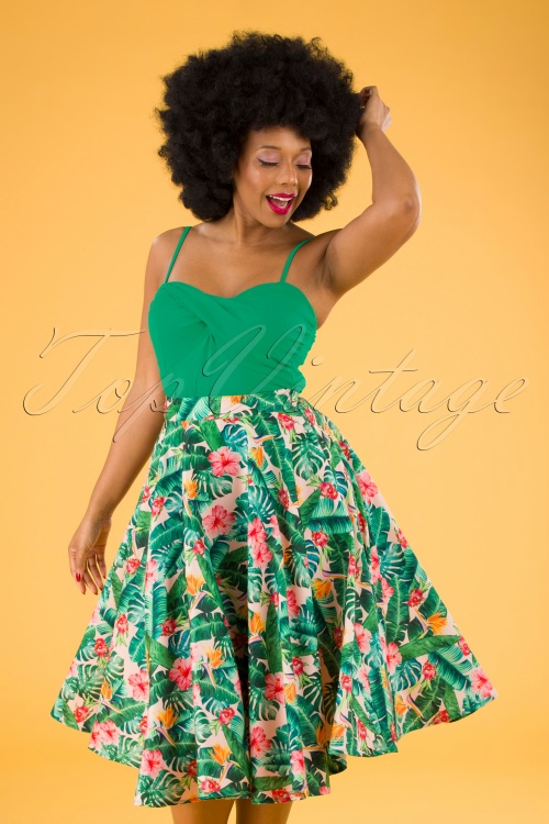 Vixen - Unreal Redheads Collaboration ~ 50s Jinkx Floral Tropical Skirt in Pink and Green