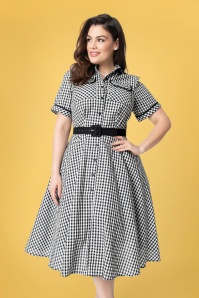 Unique Vintage - I Love Lucy x UV Ethel Swing Dress Années 50 en Vichy Noir et Blanc