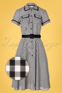 Unique Vintage - I Love Lucy x UV Ethel swingjurk in zwart-wit BB-ruitje 2