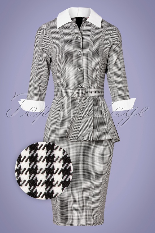 Unique Vintage - 50s I Love Lucy x UV TV Star Pencil Dress in Black and White Houndstooth 2