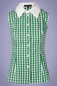 Unique Vintage - 60s Smak Parlour Go-Getter Blouse in Green and White Gingham 2