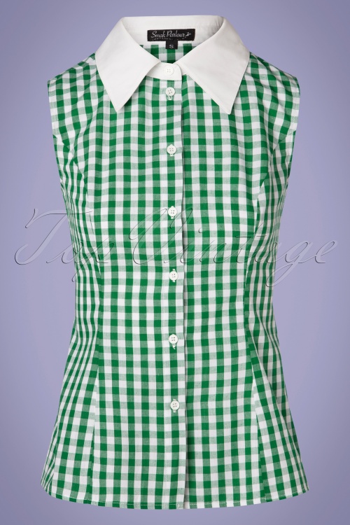Unique Vintage - Smak Parlour Go-Getter blouse in groen en wit BB-ruitje 2
