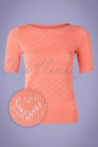 King Louie - 50s Audrey Heart Ajour Top in Coral Pink