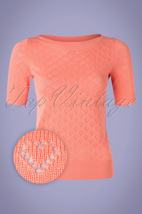 King Louie - Audrey Heart Ajour Top Années 50 en Rose Corail