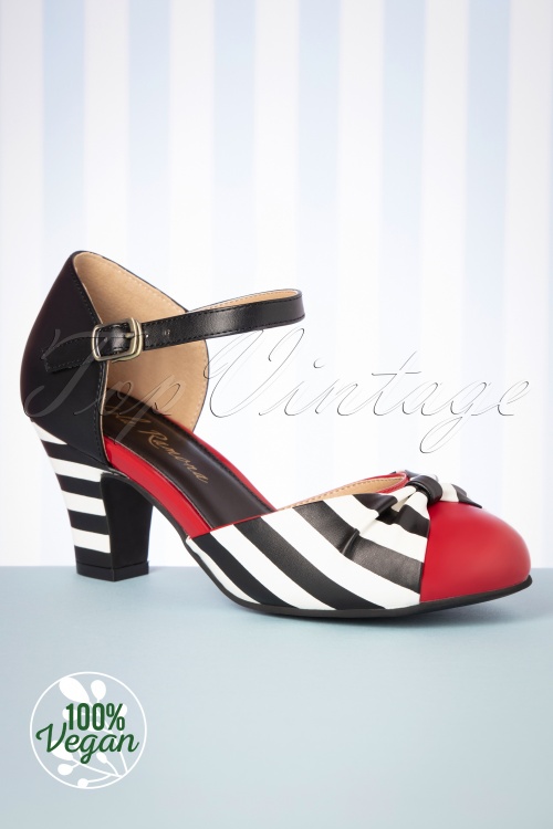 red black and white pumps
