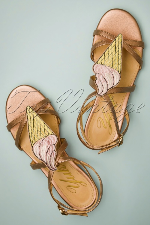 Yull - Herm Ice Cream Leather Sandals Années 60 en Rose