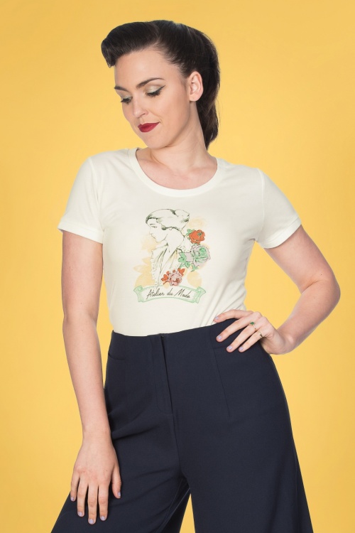 Banned Retro - Floral Lady T-Shirt Années 50 en Blanc 4