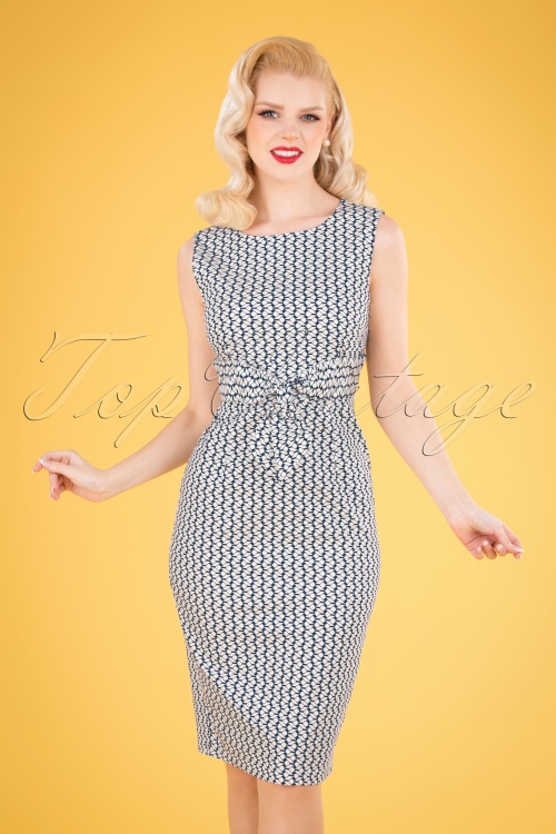 Banned Retro - 60s Tile Wiggle Dress in Navy