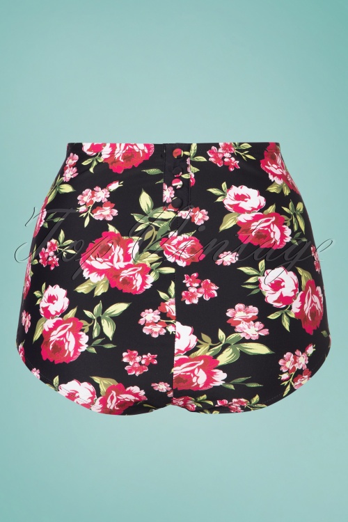 Unique Vintage - Oceanside high waist bikini broekje met bloemenprint in zwart 7