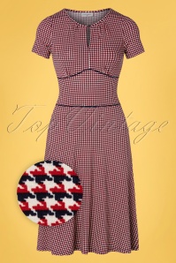 Vive Maria - 50s Miss Lilou Houndstooth Dress in Navy and Red