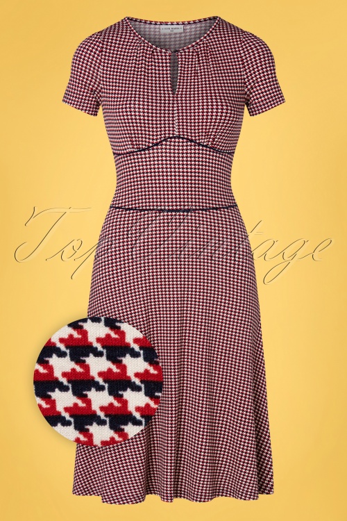 Vive Maria - 50s Miss Lilou Houndstooth Dress in Navy and Red
