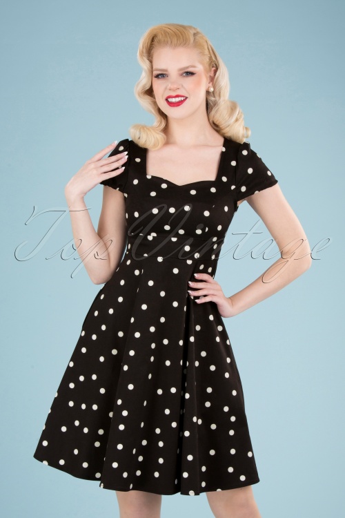 Dolly and Dotty - 50s Claudia Polkadot Swing Dress in Black