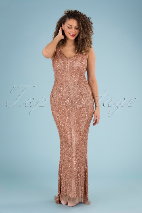 GatsbyLady - 20s Sophie Sequin Maxi Dress in Rose Gold 2