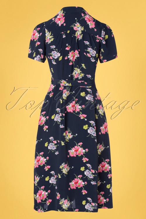 The Seamstress of Bloomsbury - 40s Peggy Mayflower Wrap Dress in Navy 2