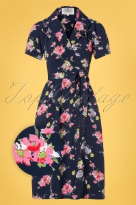 The Seamstress of Bloomsbury - 40s Peggy Mayflower Wrap Dress in Navy