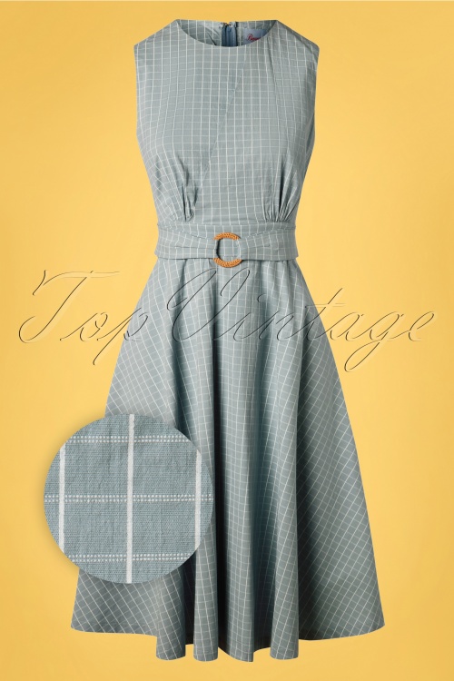Banned Retro - 50s Grid Check Flare Dress in Blue 2