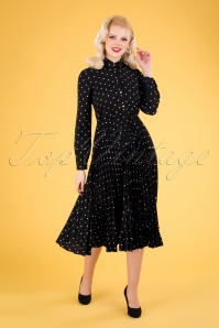 Closet London - 50s Penelope Polkadot Pleated Shirt Dress in Black 3