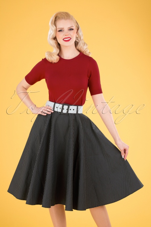 Collectif Clothing - Clair Mini Polka Dot Swing Skirt Années 50 en Noir et Blanc