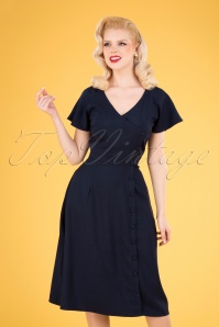 Collectif Clothing - 50s Cherilynn Plain Swing Dress in Navy