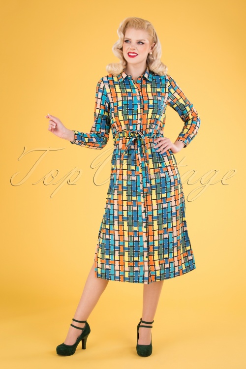 Compania Fantastica - 60s Helena Checks Shirt Dress in Multi