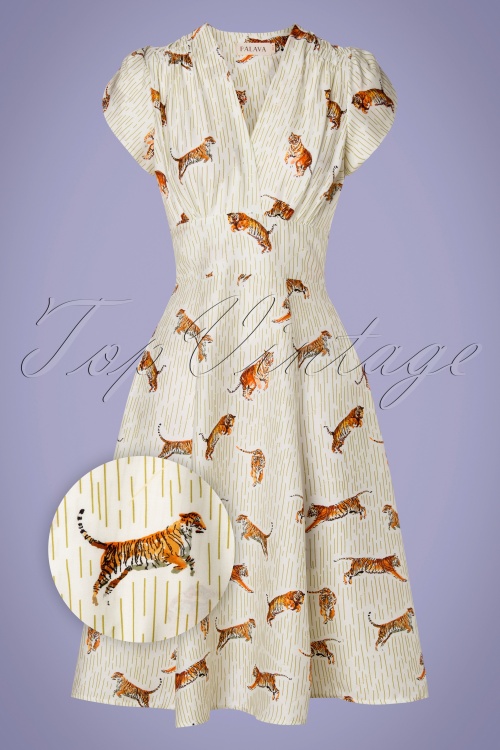 Palava - 50s Rita Tiger Swing Dress in Ivory