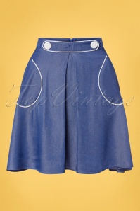 Unique Vintage - Smak Parlour Chambray Sitting Pretty Skirt Années 60 en Bleu Jean 2