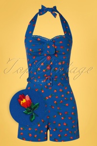 Timeless - 50s Jana Floral Playsuit in Blue 2