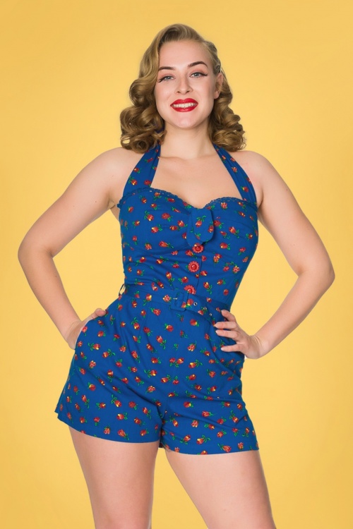 50s Jana Floral Playsuit in Blue