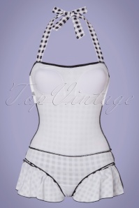 Pussy Deluxe - 50s Classic Collar Gingham Halter Swimsuit in Black and White 4
