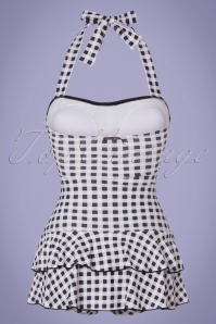 Pussy Deluxe - 50s Classic Collar Gingham Halter Swimsuit in Black and White 3
