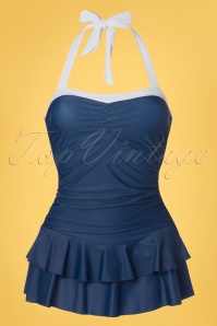 Pussy Deluxe - 50s Classic Lovely Chic Halter Swimsuit in Navy 2